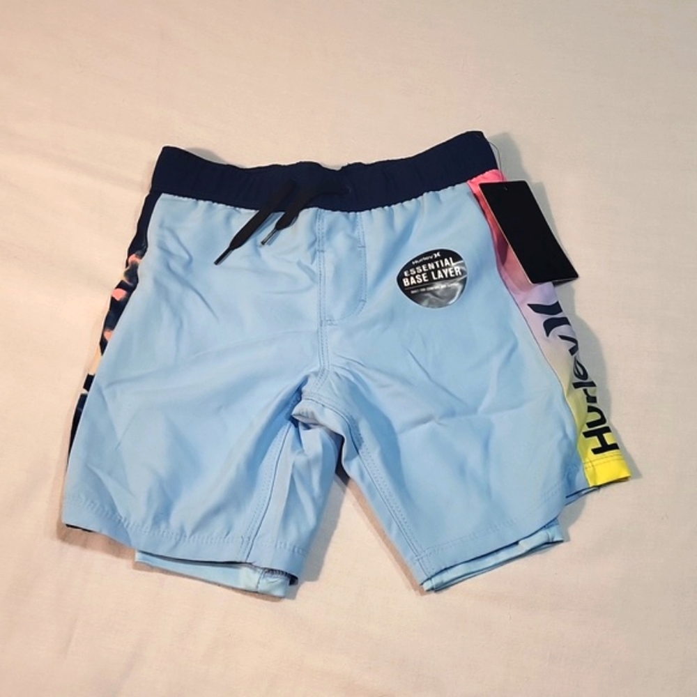 Hurley Boys Neon Tye Dye Swim Board Shorts Blue Dream Sizes 4 & 6 Beach Nautical